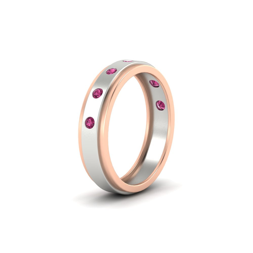 Mens Two Tone Bezel Stone Wedding Ring