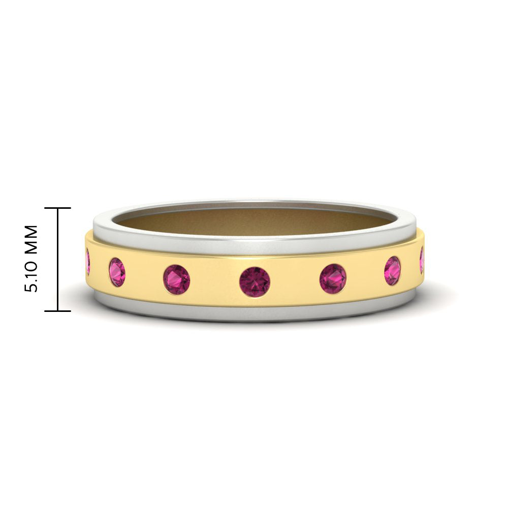 Mens Two Tone Bezel Stone Wedding Ring
