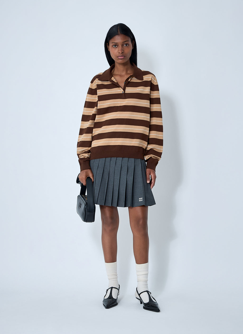 Miu Miu Women Cotton Striped Polo Shirt