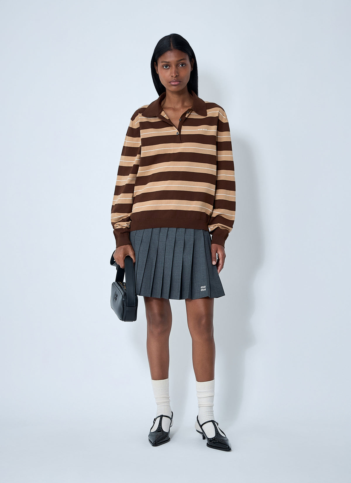 Miu Miu Women Cotton Striped Polo Shirt