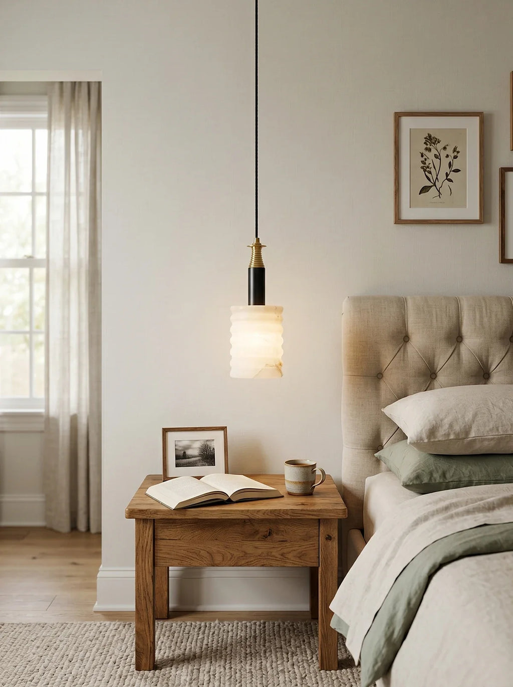 Modern Cylindrical Alabaster Pendant Lamp