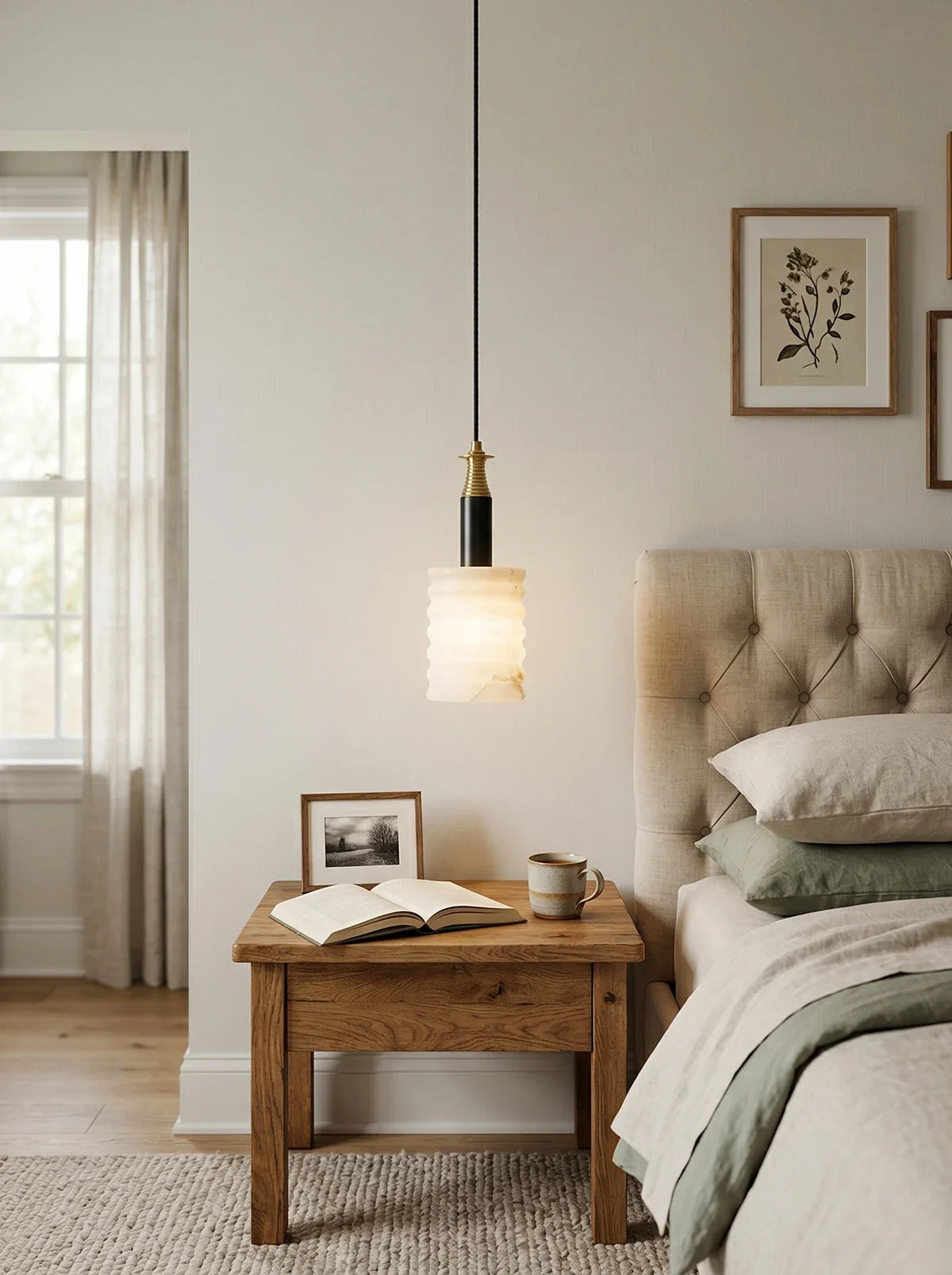Modern Cylindrical Alabaster Pendant Lamp