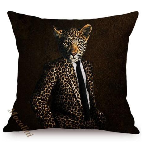 Nordic Art Posters Style Pillow Covers Decorative Cushion Cover Zebra Giraffe Elephant Horse Fashion Animal Wearing Hat Sofa Throw Pillow Case