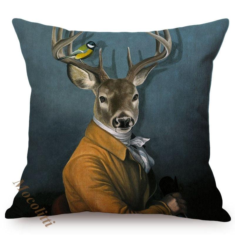 Nordic Art Posters Style Pillow Covers Decorative Cushion Cover Zebra Giraffe Elephant Horse Fashion Animal Wearing Hat Sofa Throw Pillow Case