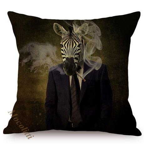 Nordic Art Posters Style Pillow Covers Decorative Cushion Cover Zebra Giraffe Elephant Horse Fashion Animal Wearing Hat Sofa Throw Pillow Case
