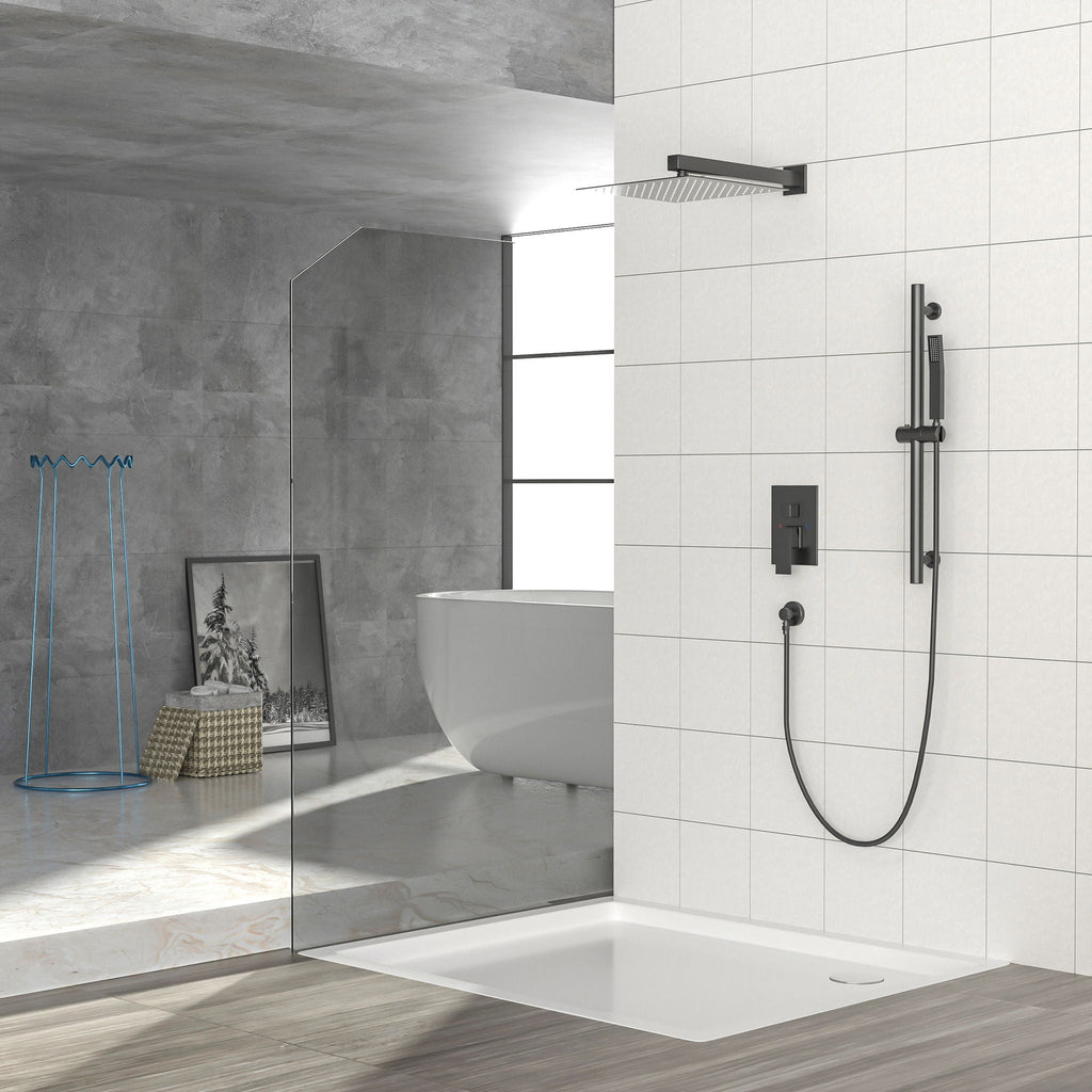 Wall Mounted Shower System with Adjustable Slide Bar - Matte Black