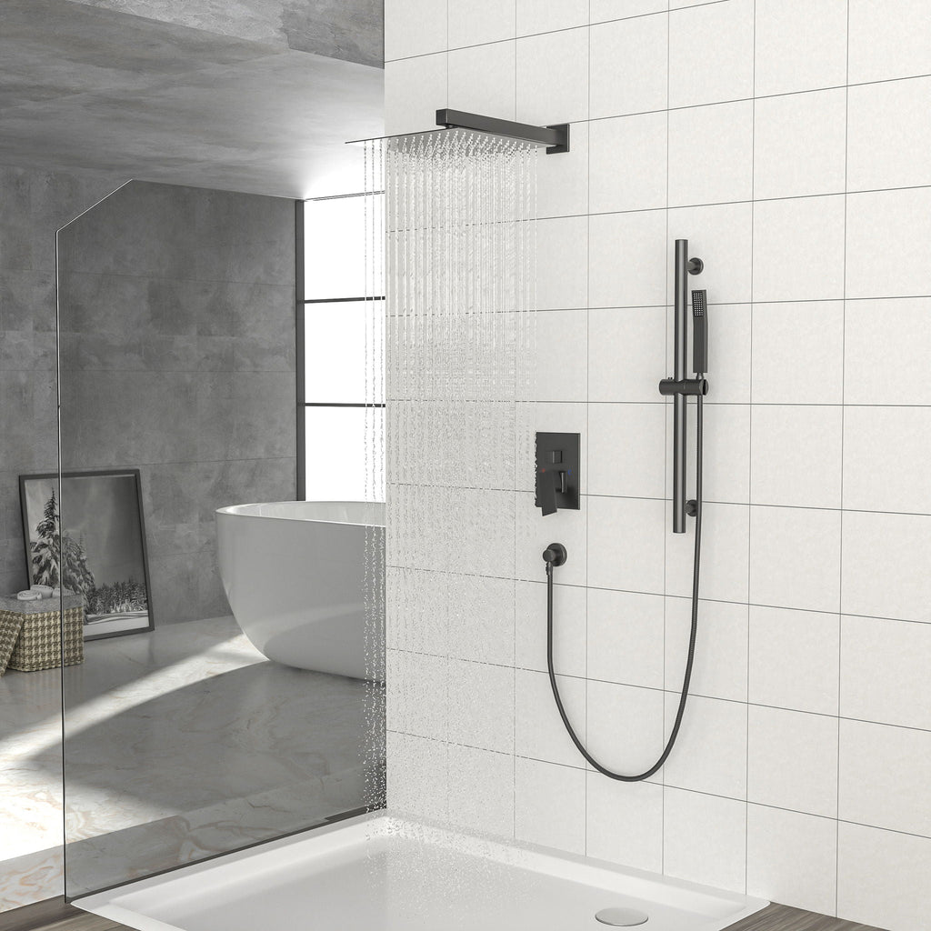 Wall Mounted Shower System with Adjustable Slide Bar - Matte Black