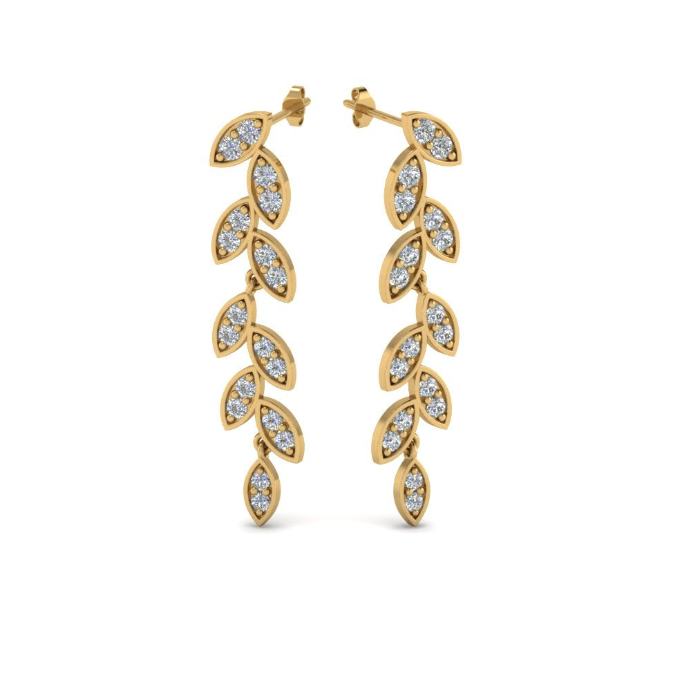Pave Diamond Leaf Drop Earring