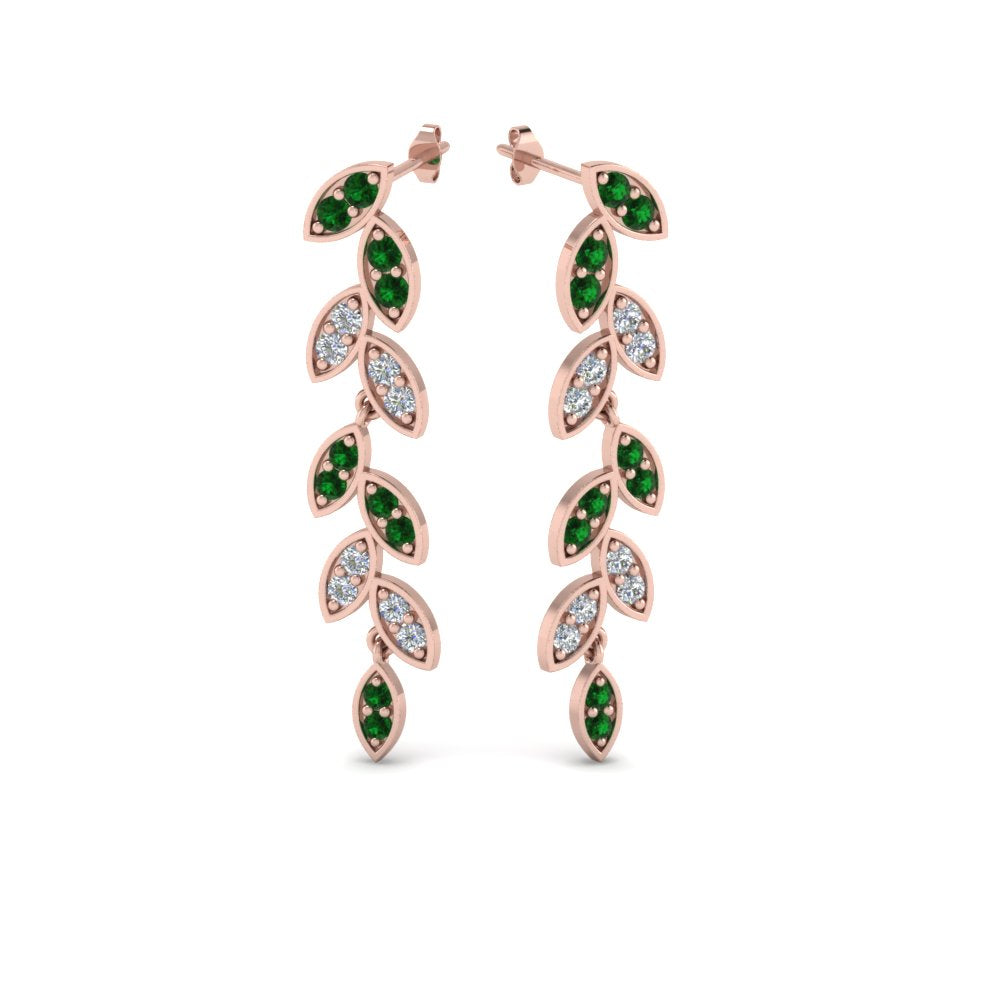 Pave Diamond Leaf Drop Earring