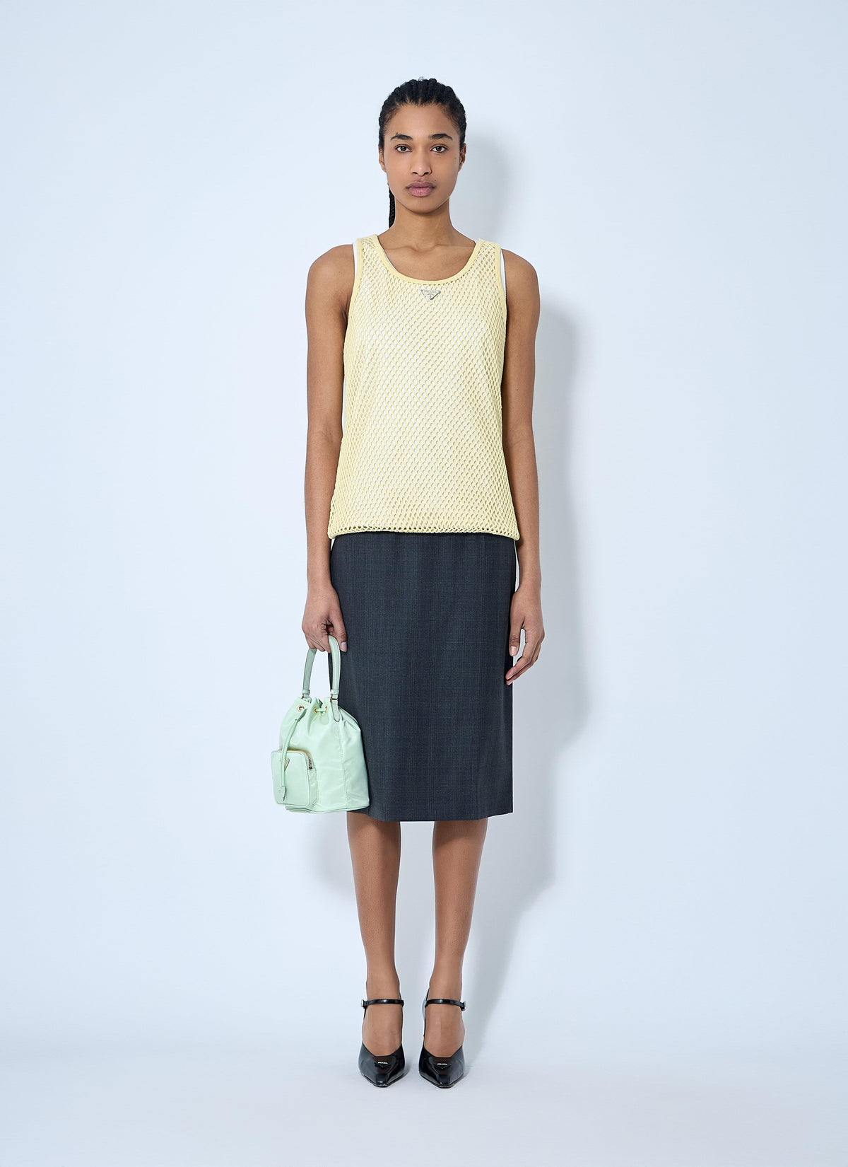 Prada Women Logo Plaque Open- Knit Tank Top