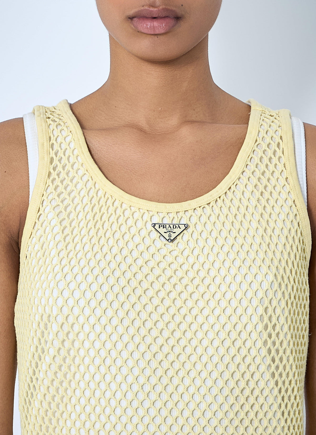 Prada Women Logo Plaque Open- Knit Tank Top