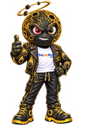 Approved Phantom members-only black and gold leather jacket with gold spikes, gold-flamed meteor patches and Members Only badge