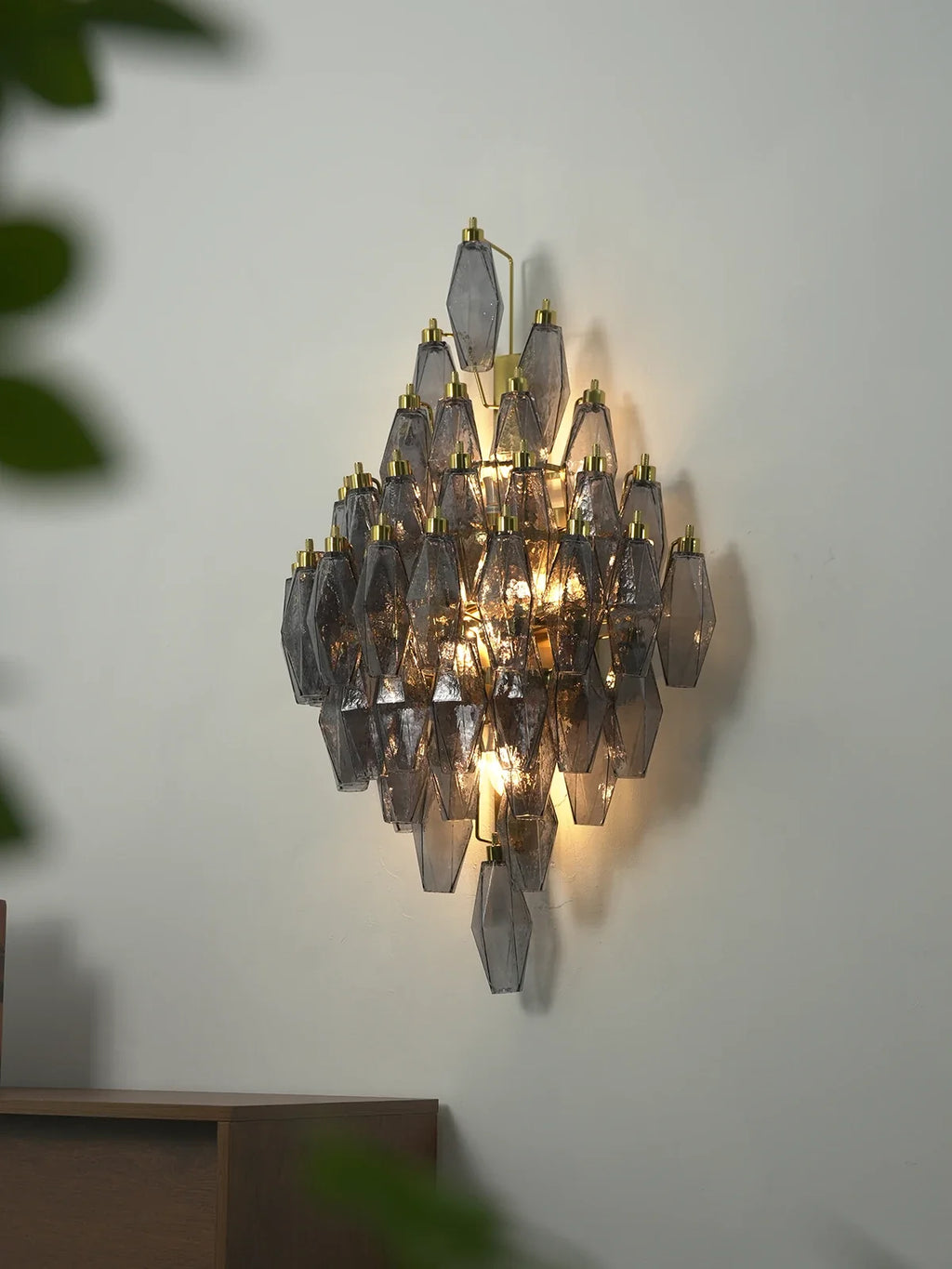 Smoked Glass Polyhedral Diamond Wall Sconce