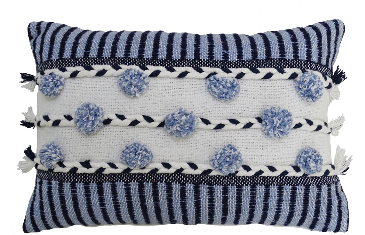 Striped Throw Pillow with Braid and Tassels 14"x20"