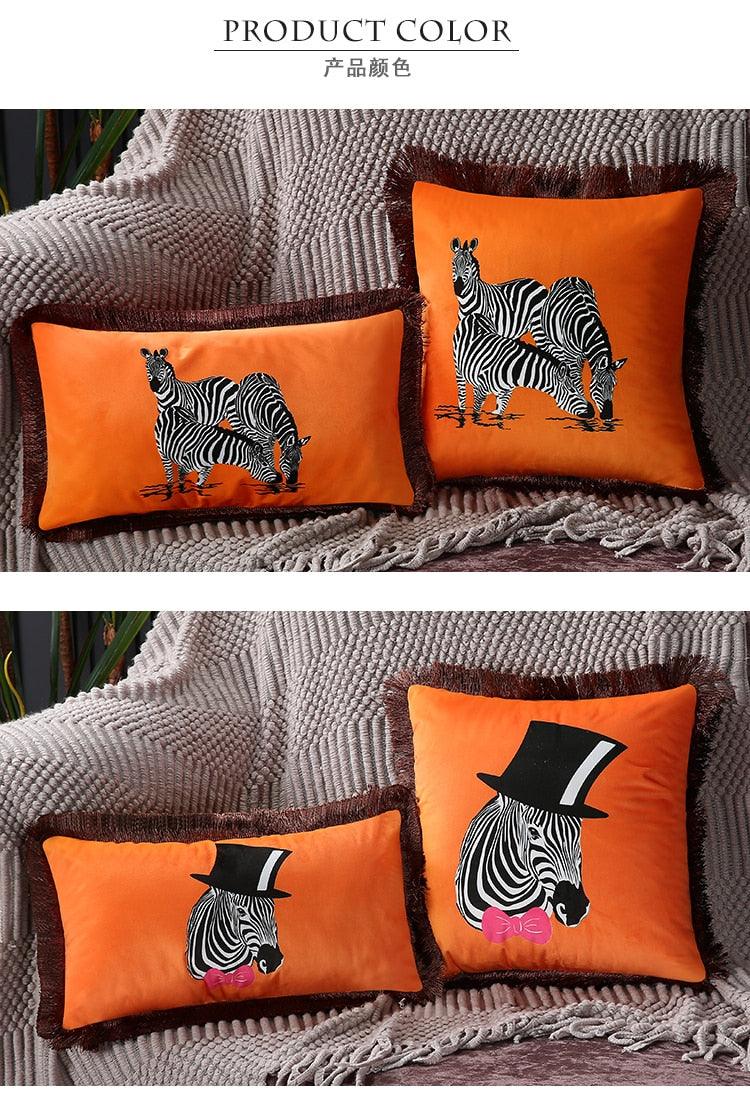Unique Designed European American Luxury Printed Polyester Cushion Cover Horse printed Lumbar Cover Tassel Edge Modern Throw Pillow Covers Square Decorative Set Cushion Covers For Home Bed Couch Sofa Bench