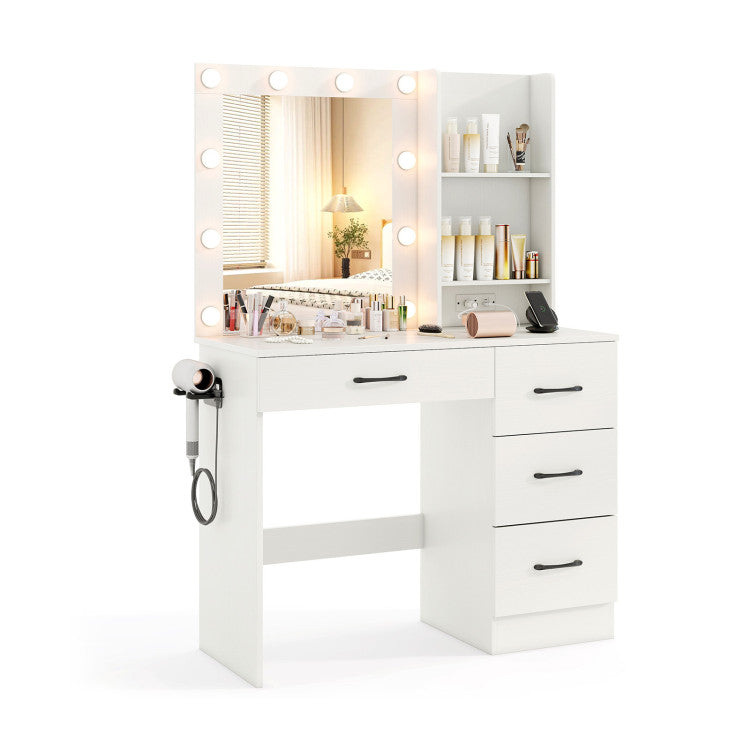 4-Piece Bedroom Furniture Set: Twin Bed Frame, Bench, Vanity Desk & Armoire