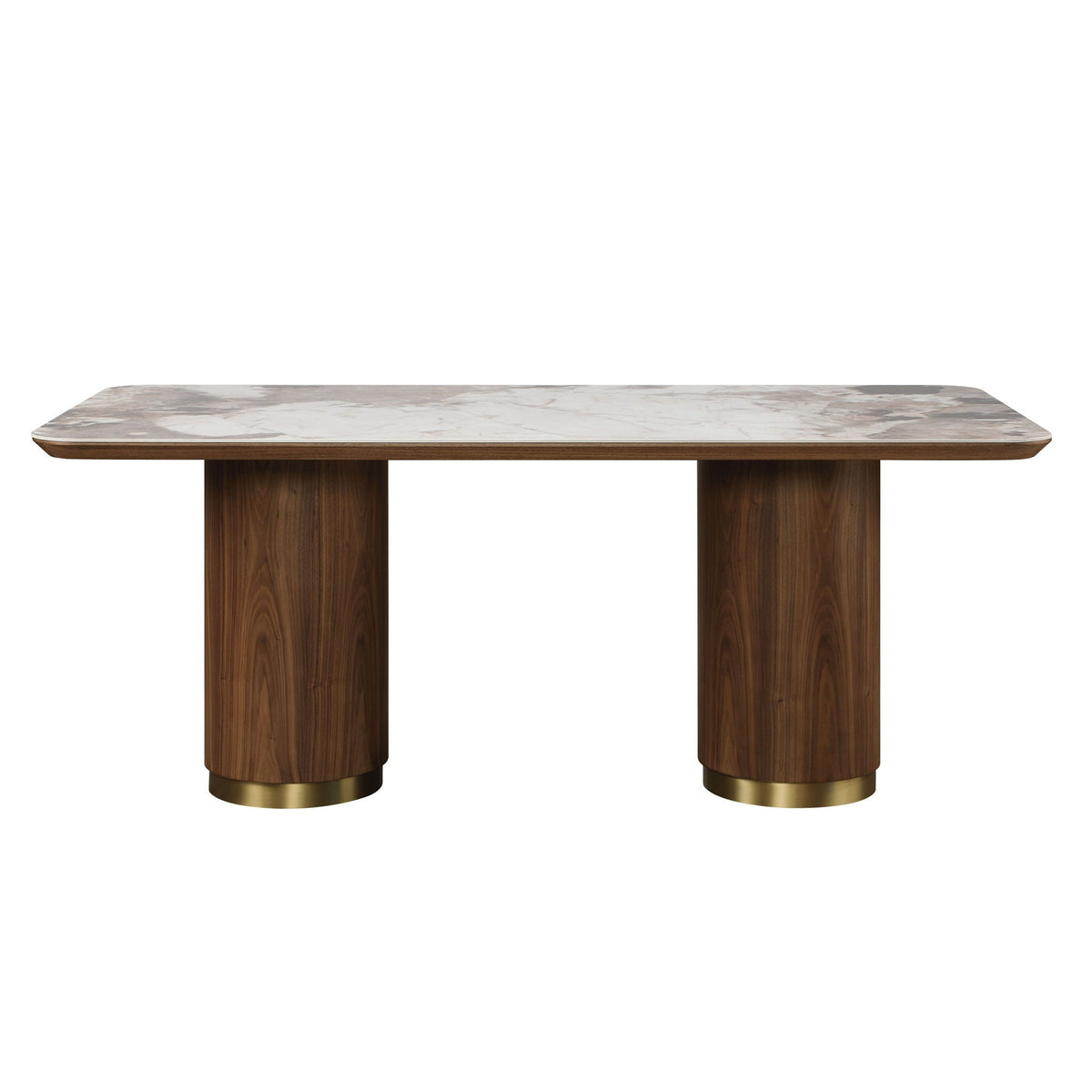 Willene Ceramic Top Dining Table with Double Pedestal Base - Walnut