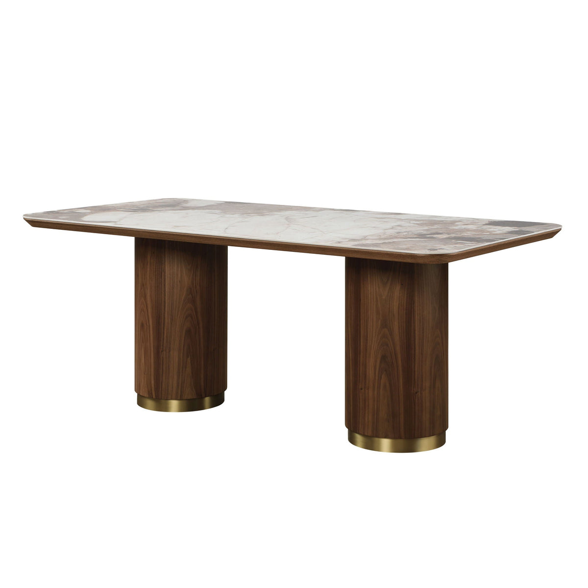 Willene Ceramic Top Dining Table with Double Pedestal Base - Walnut
