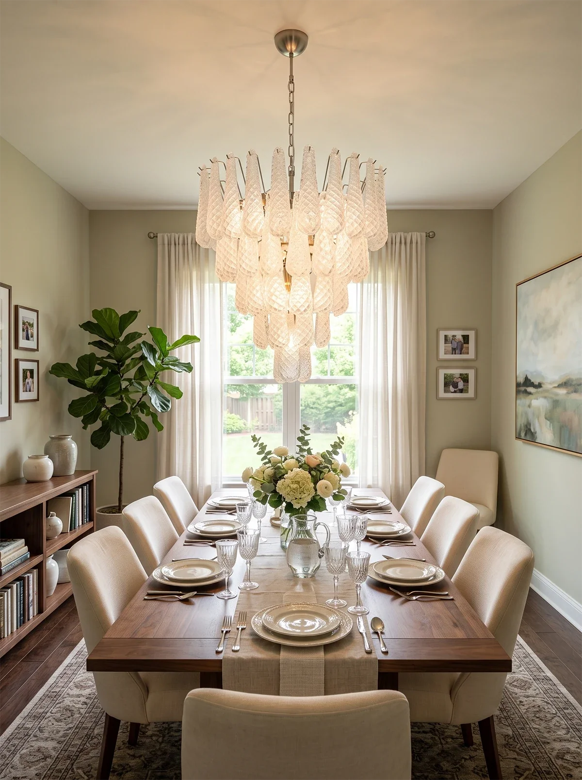 Vintage Transparent Murano Glass Petals Drop Chandelier