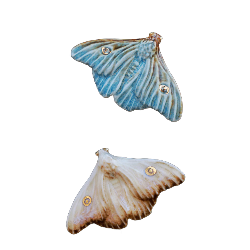 Yellow And Blue Moth Designed Versatile Everyday Artistic Ceramic Ring
